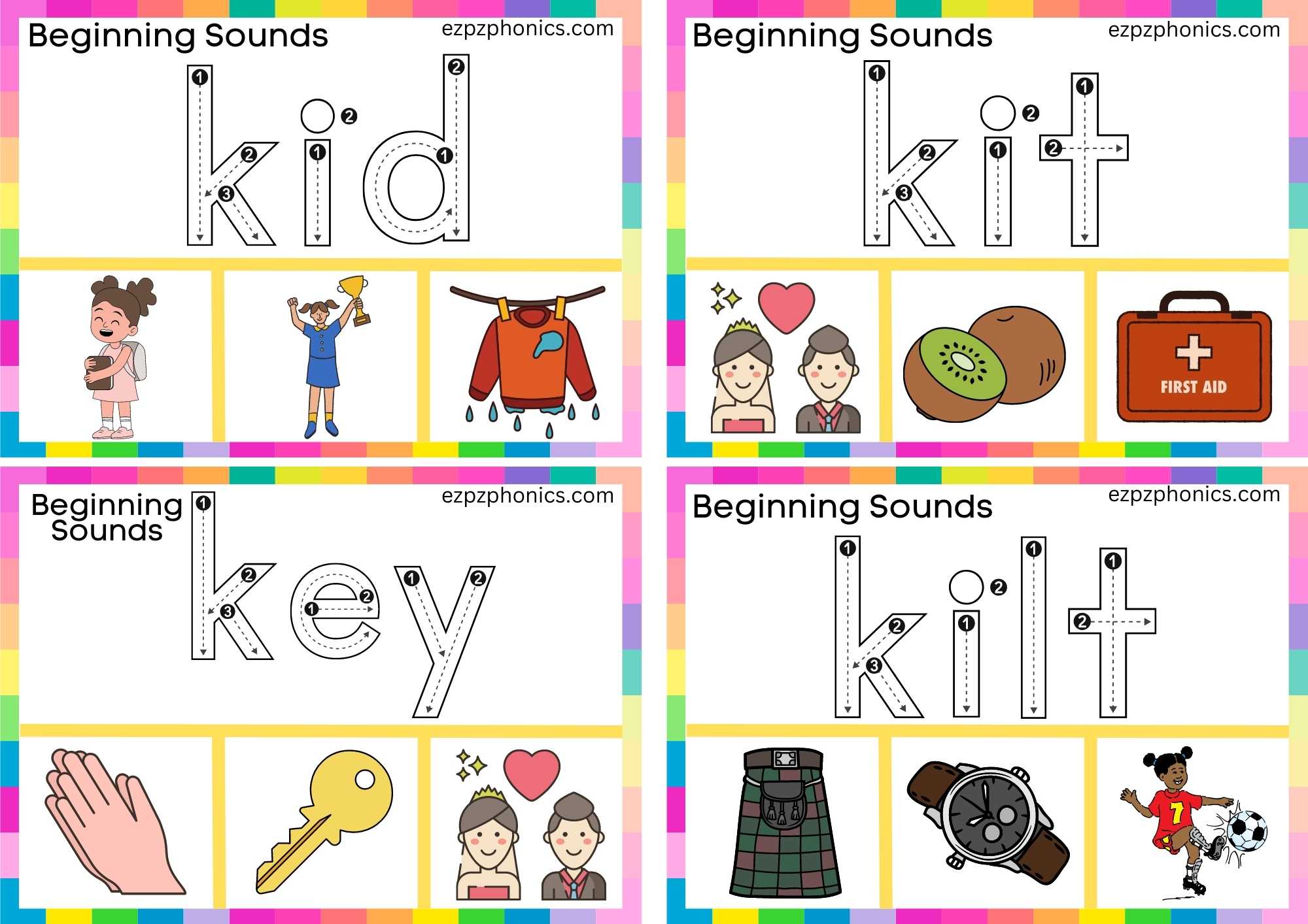 Letter K Trace The Word And Clip The Correct Image Group 1